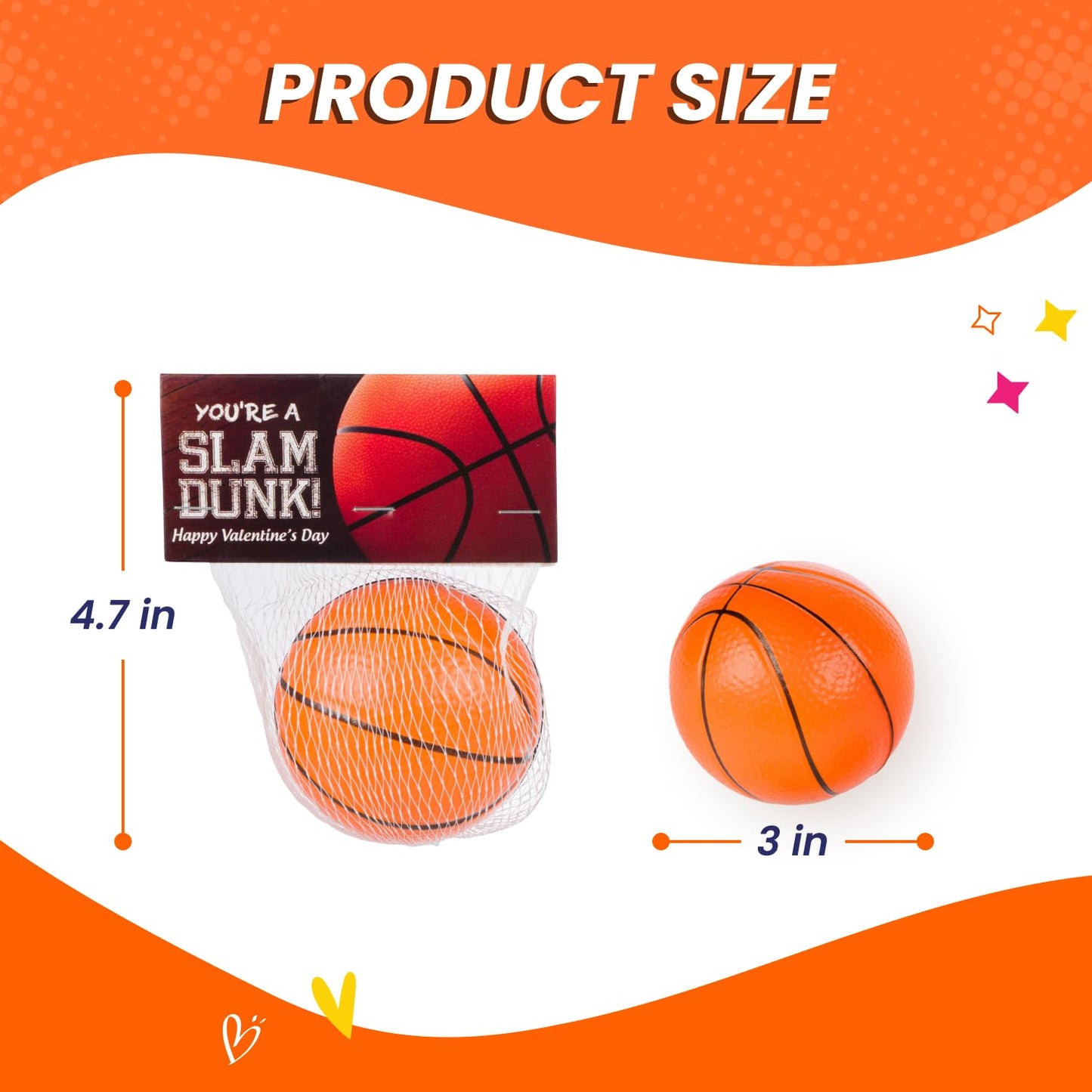 Funeta Basketball Sports Stress Ball Valentines - Valentine's Day Cards for Kids' School Classroom - Valentine's Day Gifts for Kids Class Exchange