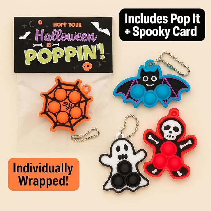 Halloween Party Favors for Kids – 30 Pack Pop It Fidget Toys Bulk, Fun Spooky Designs, Non-Candy Teal Pumpkin Treats, Trick-or-Treat Handouts, Classroom Goodie Bag Fillers