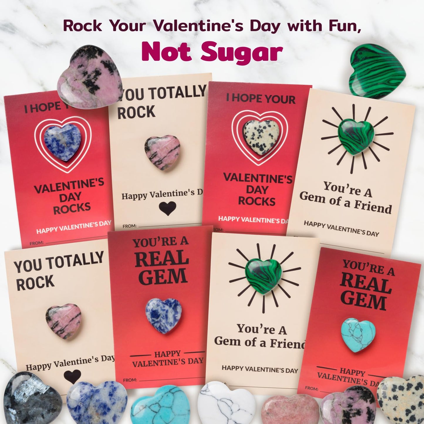 Funeta Valentines Day Gifts for kids Classroom - 30 Pack Heart Shape Crystals- Valentines Day Cards for kids School Class Gift Exchange- Boys, Girls, Toddlers, Party Favors