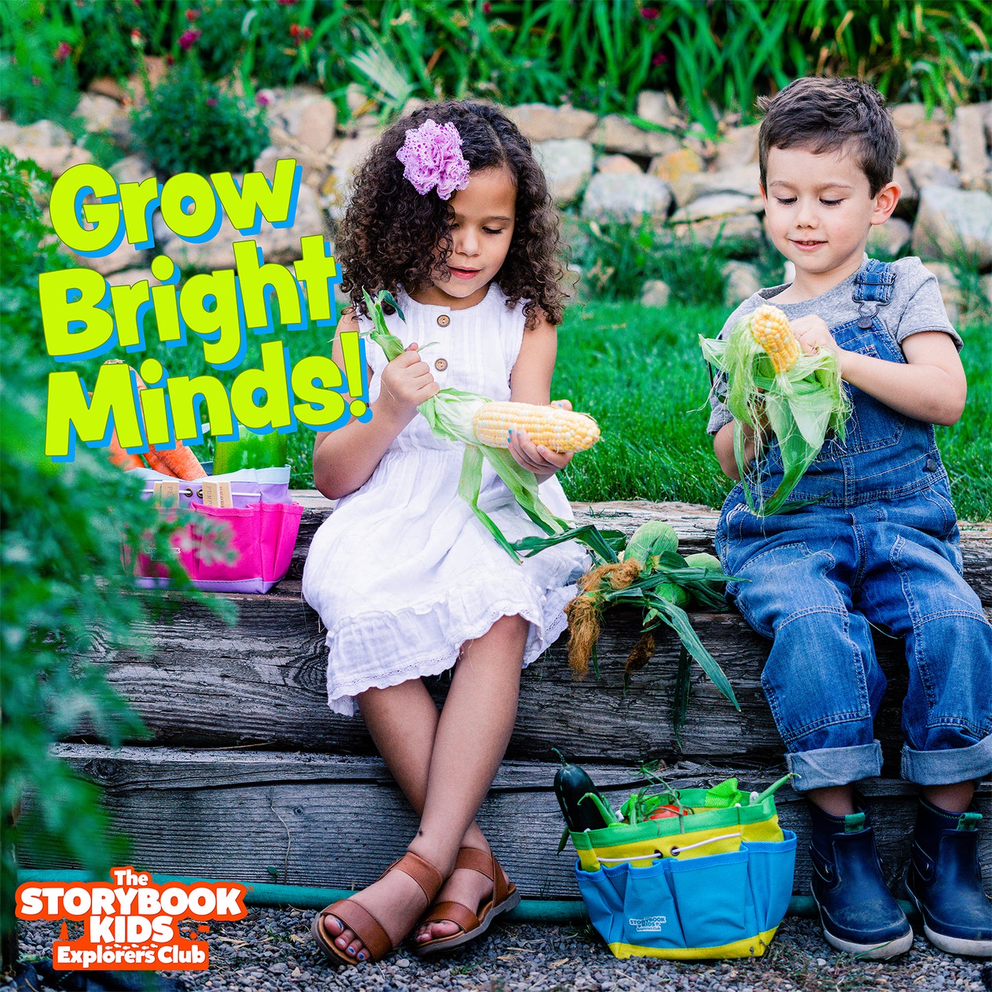 Kids Gardening Tools Set Includes Sturdy Tote Bag, Watering Can, Shovel, Rake, and Trowel - Garden Storybook