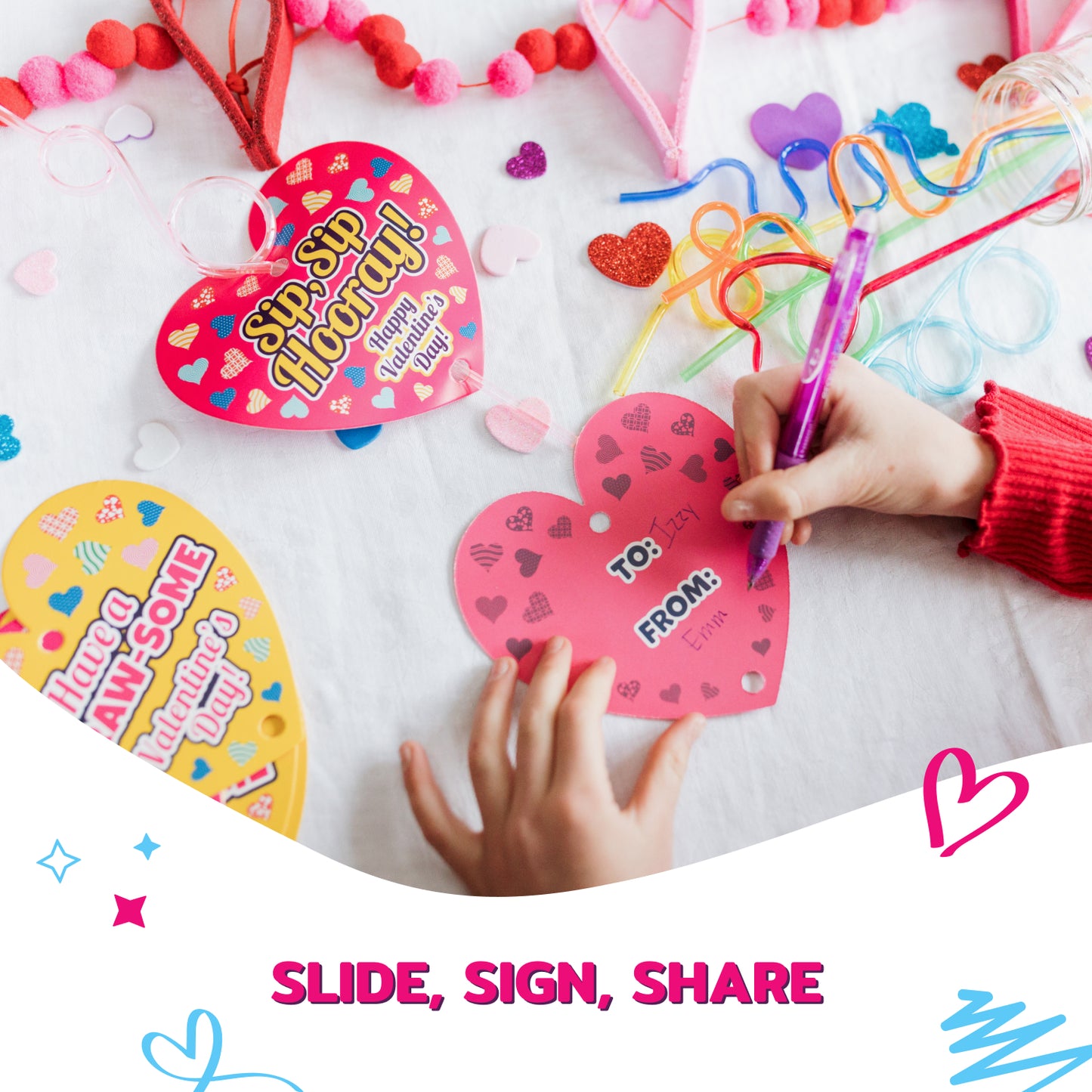 30 Crazy Straws and 30 Valentine's Day Cards for Kids' School Classroom Valentine's Exchange