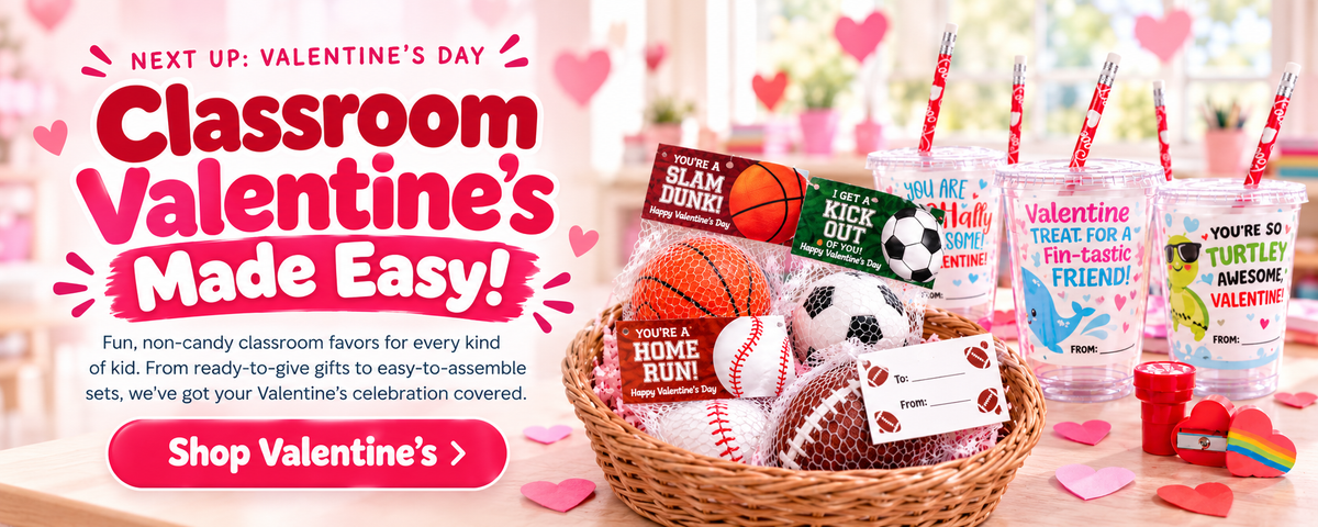 Valentine stationery cup sets and sports stress ball Valentines for kids