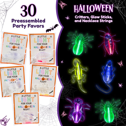 30 Packs Glow in the Dark Halloween Critters, Halloween Party Favors Bulk