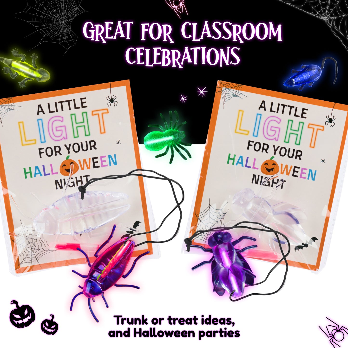 30 Packs Glow in the Dark Halloween Critters, Halloween Party Favors Bulk