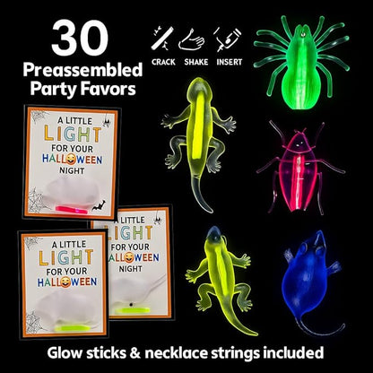 30 Packs Glow in the Dark Critters, Halloween Party Favors Bulk ,Goodie Bag Fillers, Halloween Gifts for Kids, Treats Non Candy, Halloween Classroom Favors, Teal Pumpkin Project