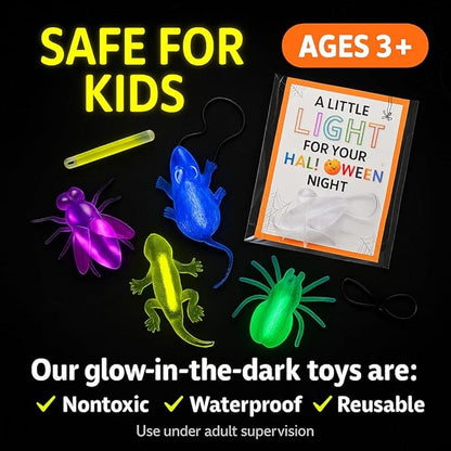 30 Packs Glow in the Dark Critters, Halloween Party Favors Bulk ,Goodie Bag Fillers, Halloween Gifts for Kids, Treats Non Candy, Halloween Classroom Favors, Teal Pumpkin Project