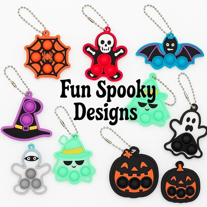 Halloween Party Favors for Kids – 30 Pack Pop It Fidget Toys Bulk, Fun Spooky Designs, Non-Candy Teal Pumpkin Treats, Trick-or-Treat Handouts, Classroom Goodie Bag Fillers