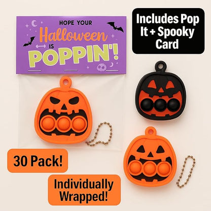 Halloween Party Favors for Kids – 30 Pack Pop It Fidget Toys Bulk, Fun Spooky Pumpkin Design, Non-Candy Teal Pumpkin Treats, Trick-or-Treater Gifts, Classroom Goodie Bag Fillers
