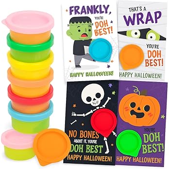 Play Dough Halloween Party Favors for Kids – 30 Pack Non-Candy Gifts with Playdough and Classroom Exchange Cards, Trick-or-Treat Toys for Toddlers, Boys, and Girls, Teal Pumpkin Approved