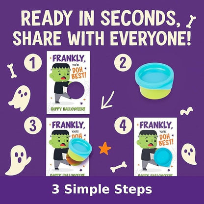 Play Dough Halloween Party Favors for Kids – 30 Pack Non-Candy Gifts with Playdough and Classroom Exchange Cards, Trick-or-Treat Toys for Toddlers, Boys, and Girls, Teal Pumpkin Approved