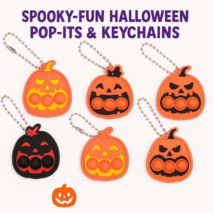 Halloween Party Favors for Kids – 30 Pack Pop It Fidget Toys Bulk, Fun Spooky Pumpkin Design, Non-Candy Teal Pumpkin Treats, Trick-or-Treater Gifts, Classroom Goodie Bag Fillers