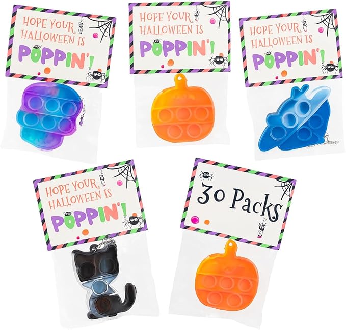 Halloween Party Favors for Kids , 30 packs Pop it fidget Toys, School Classroom Favors Goodie Bag Fillers, Bulk Gifts for Kids, Treats Non Candy, Teal Pumpkin Project