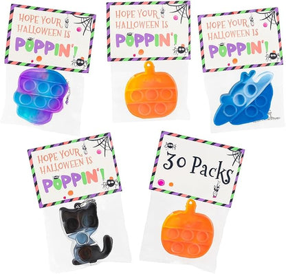 Halloween Party Favors for Kids , 30 packs Pop it fidget Toys, School Classroom Favors Goodie Bag Fillers, Bulk Gifts for Kids, Treats Non Candy, Teal Pumpkin Project