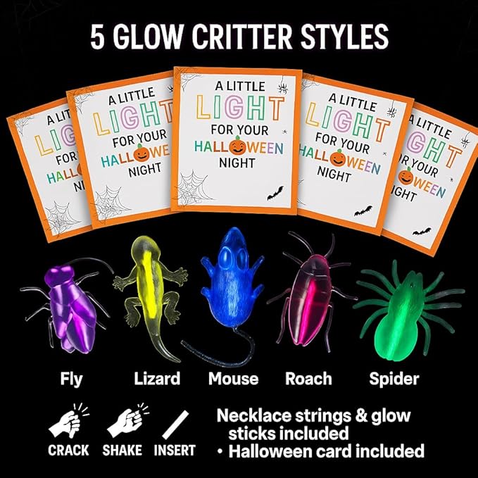 30 Packs Glow in the Dark Critters, Halloween Party Favors Bulk ,Goodie Bag Fillers, Halloween Gifts for Kids, Treats Non Candy, Halloween Classroom Favors, Teal Pumpkin Project