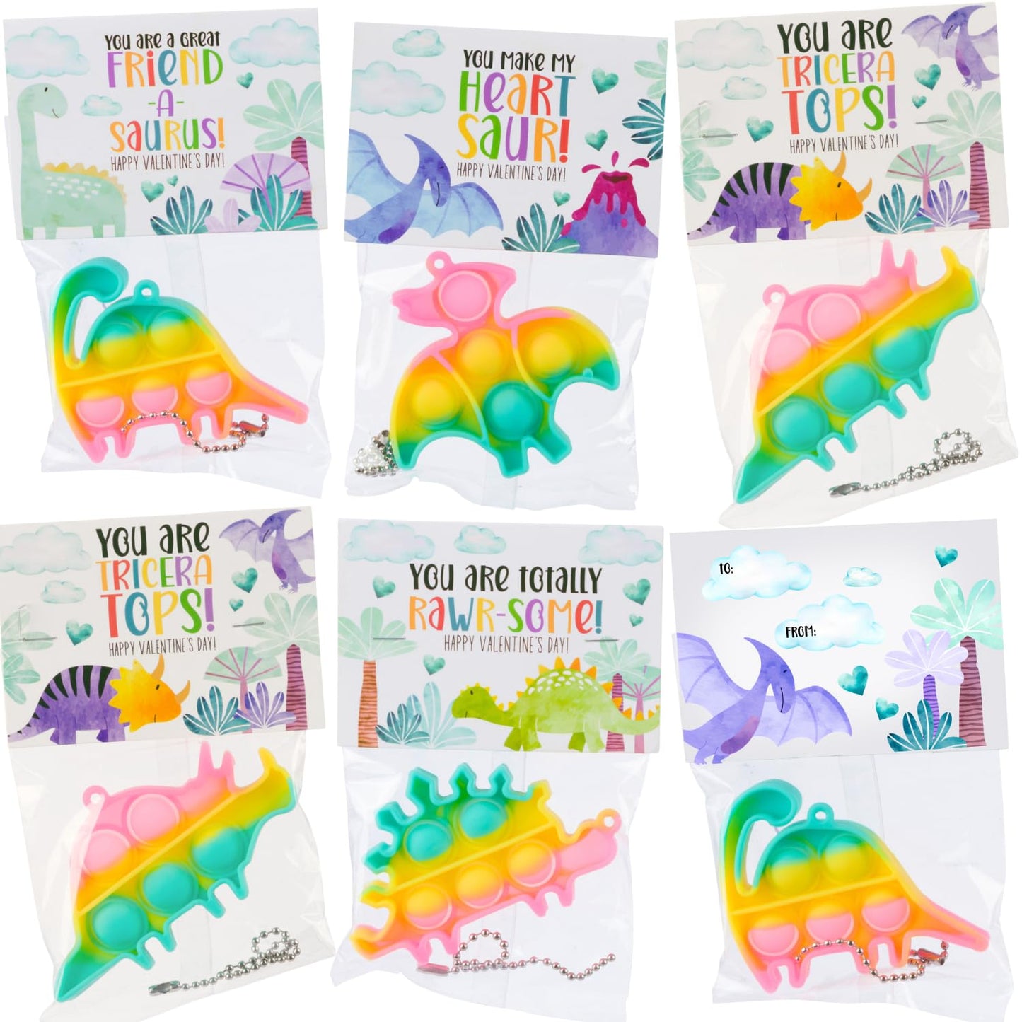 Funeta 30 Pack Valentines for kids Class - Dinosaur Valentines Pop It Toys - Valentines Day Cards for kids School Classroom Exchange -Teacher Valentines Day Gifts for Kids Party Favors