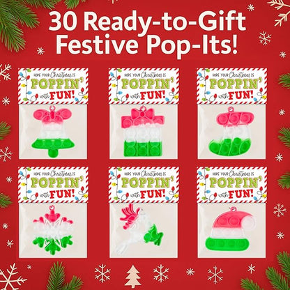 Christmas Pop-It Toys Bulk Pack, Holiday Student Gifts from Teacher, Goody Bag Stuffers, Office Party Favors