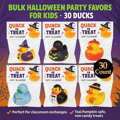 Halloween Party Favors for Kids – 30 Pack Rubber Ducks for Trick-or-Treaters, Non Candy Toys for Halloween Classroom Gifts & Goodie Bags, Teal Pumpkin Approved – Jeep Duckies