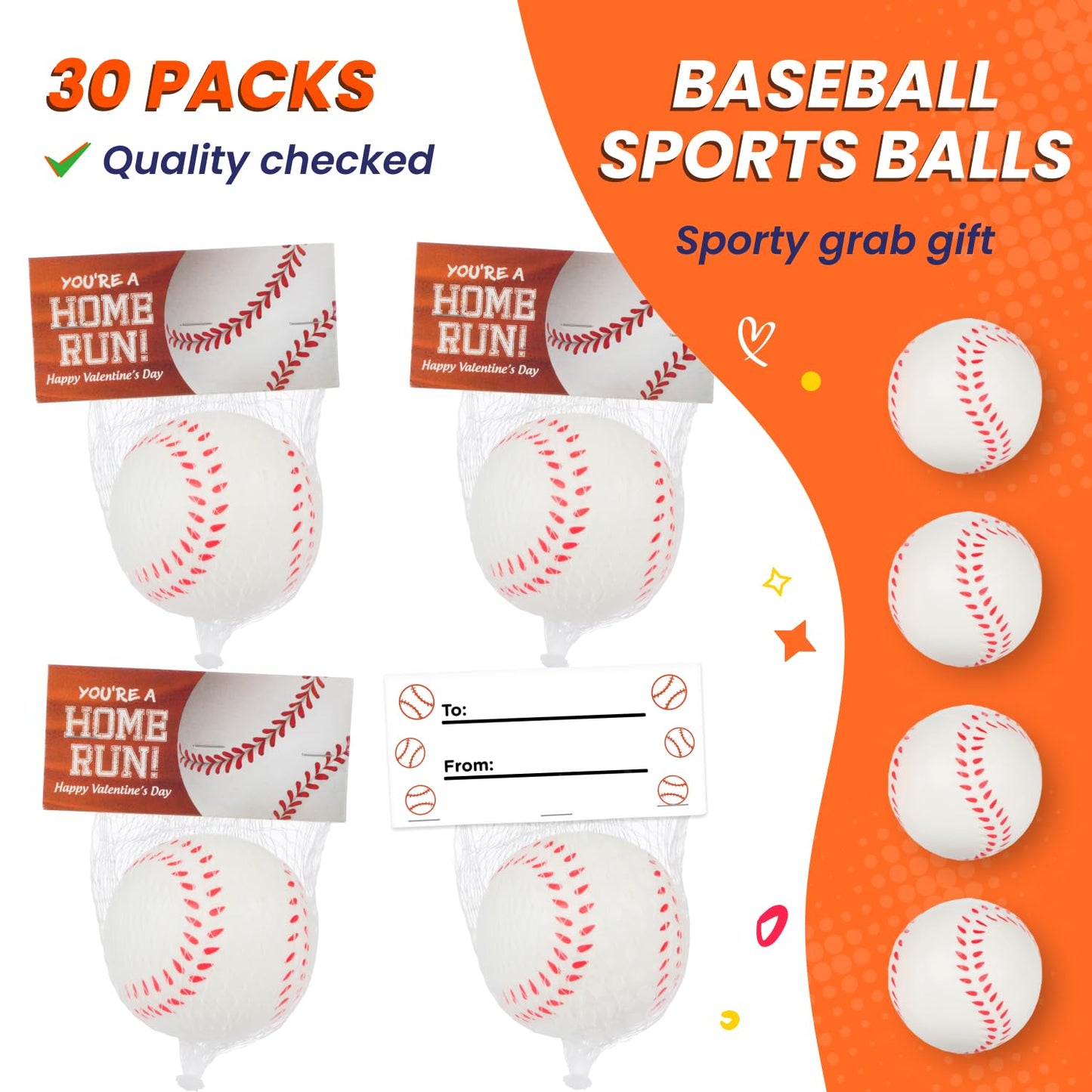 Funeta Baseball Sports Ball Valentines - Valentine's Day Cards for Kids' School Classroom - Valentine's Day Gifts for Kids Class Exchange