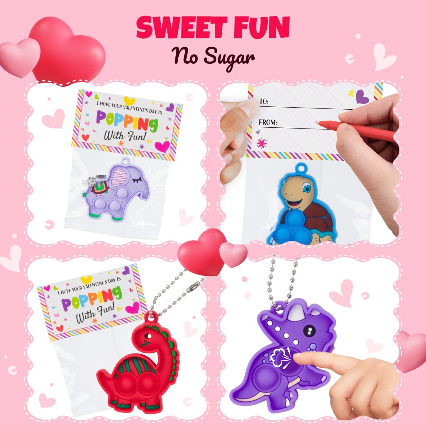 Funeta Valentine's Day Gifts for Kids - 30 Pack Animal Valentine's Pop Its Fidget Toys - Valentine's Day Cards for Kid School Classroom - Valentines for Kids Class Exchange