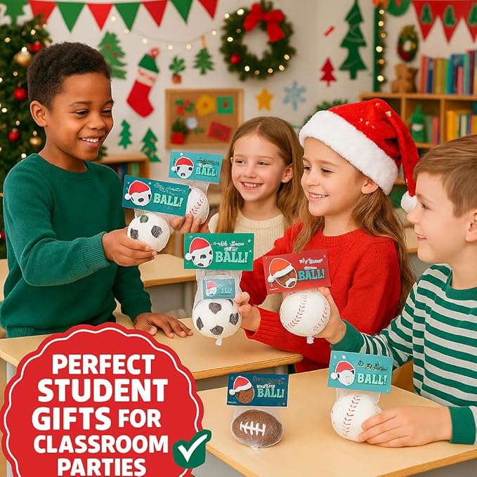 Christmas Sports Stress Ball Party Favors, Bulk Pack for Students, Holiday Goody Bag Stuffers, Office Gift Exchange