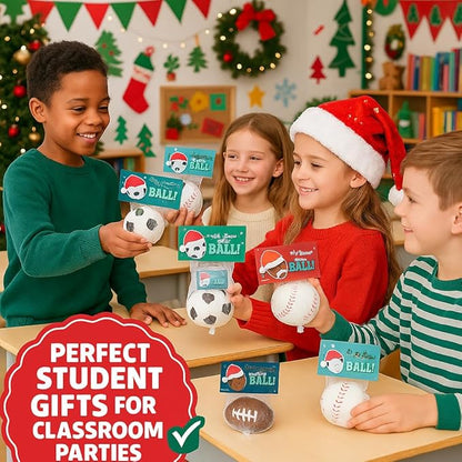 Christmas Sports Stress Ball Party Favors, Bulk Pack for Students, Holiday Goody Bag Stuffers, Office Gift Exchange