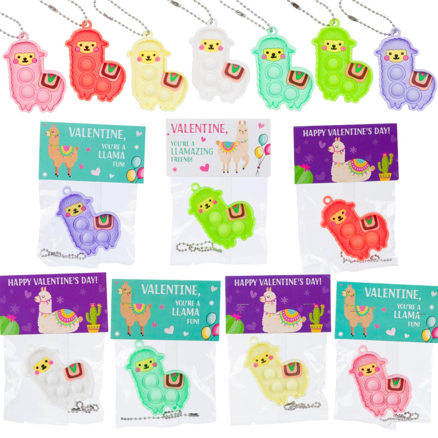 Funeta Valentines Day Gifts for Kids, 30 Pack with Llama Pop It Toys, Valentines Day Cards for kids School Classroom Exchange, Party Favor Toys