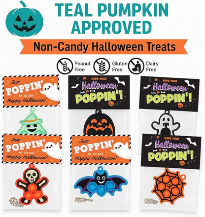 Halloween Party Favors for Kids – 30 Pack Pop It Fidget Toys Bulk, Fun Spooky Designs, Non-Candy Teal Pumpkin Treats, Trick-or-Treat Handouts, Classroom Goodie Bag Fillers