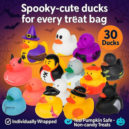 Halloween Party Favors for Kids – 30 Pack Rubber Ducks for Trick-or-Treaters, Non Candy Toys for Halloween Classroom Gifts & Goodie Bags, Teal Pumpkin Approved – Jeep Duckies