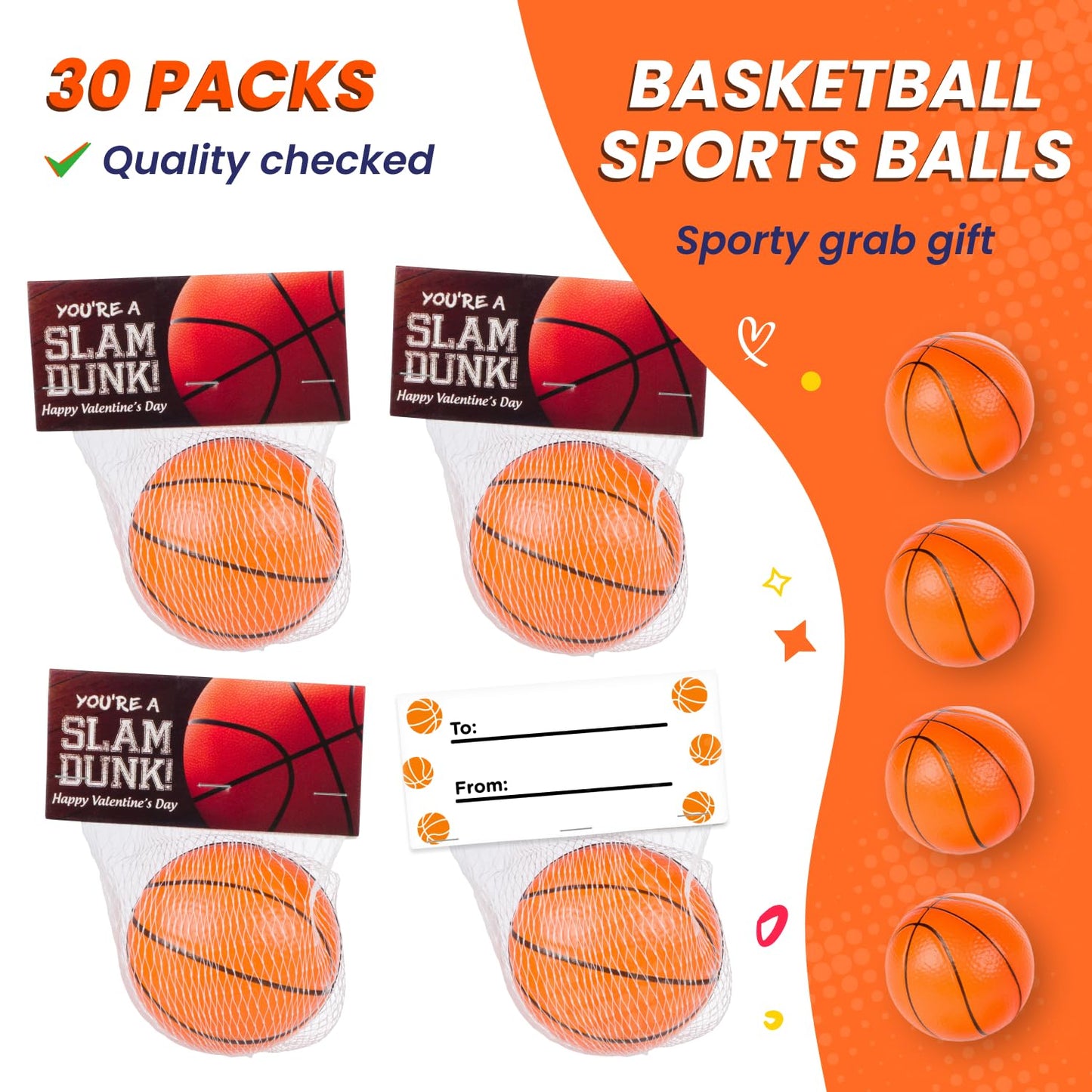 Funeta Basketball Sports Stress Ball Valentines - Valentine's Day Cards for Kids' School Classroom - Valentine's Day Gifts for Kids Class Exchange