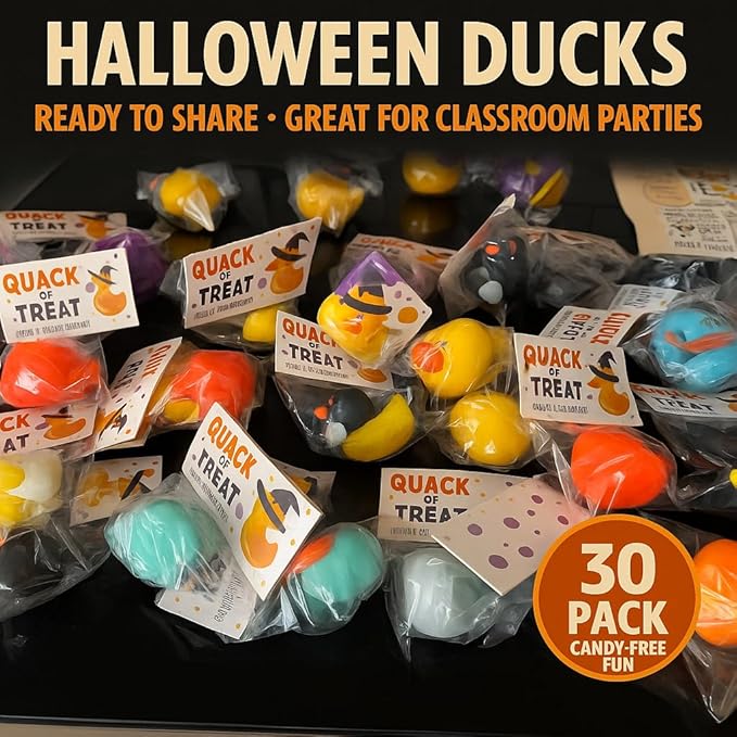 Halloween Party Favors for Kids – 30 Pack Rubber Ducks for Trick-or-Treaters, Non Candy Toys for Halloween Classroom Gifts & Goodie Bags, Teal Pumpkin Approved – Jeep Duckies