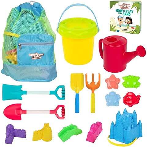 Beach Toys for Kids and Toddlers Ages 3-10 – Durable Sandbox Toy Set, Stronger Mesh Bag, Variety of Sand Toys– Unique Castle Molds, Buckets, Shovels, Better Watering Can