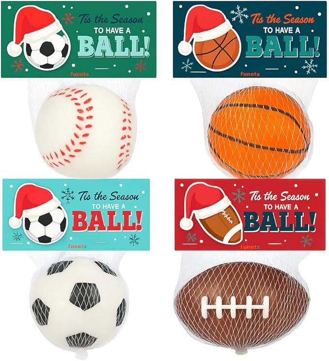 Christmas Sports Stress Ball Party Favors, Bulk Pack for Students, Holiday Goody Bag Stuffers, Office Gift Exchange