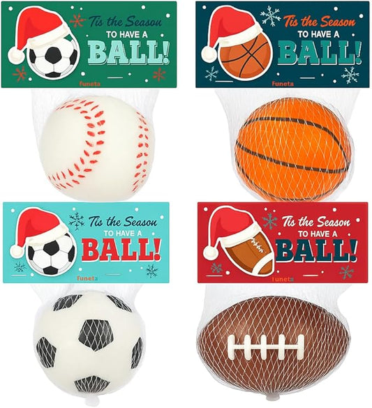 Christmas Sports Stress Ball Party Favors, Bulk Pack for Students, Holiday Goody Bag Stuffers, Office Gift Exchange