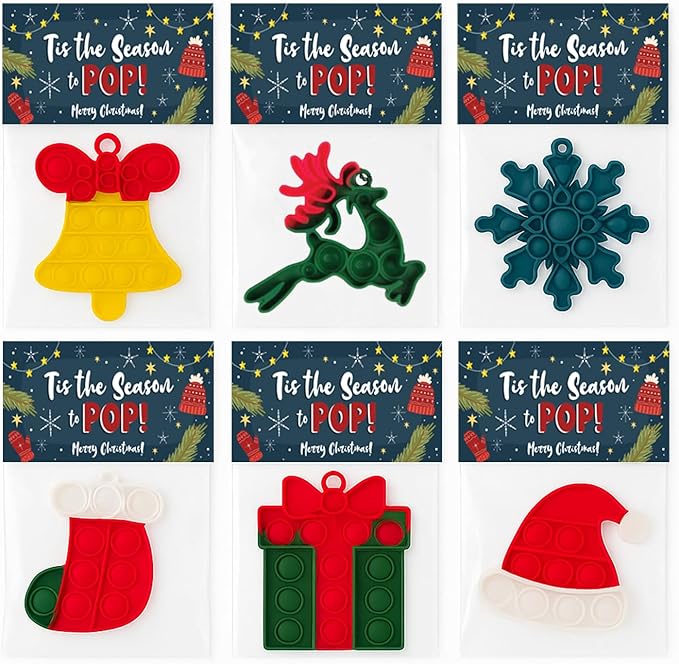 Christmas Pop Its Gift Pack for Students, Bulk Holiday Toys, Goody Bag Stuffers, Office Party Favors