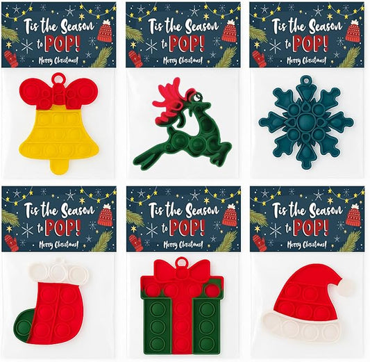 Christmas Pop Its Gift Pack for Students, Bulk Holiday Toys, Goody Bag Stuffers, Office Party Favors