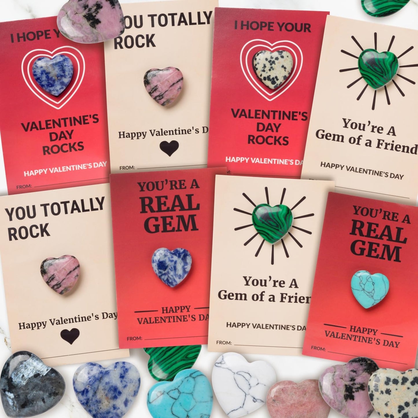 Funeta Valentines Day Gifts for kids Classroom - 30 Pack Heart Shape Crystals- Valentines Day Cards for kids School Class Gift Exchange- Boys, Girls, Toddlers, Party Favors