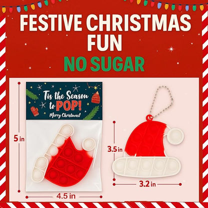 Christmas Pop-It Toys Bulk Pack, Holiday Student Gifts from Teacher, Goody Bag Stuffers, Office Party Favors