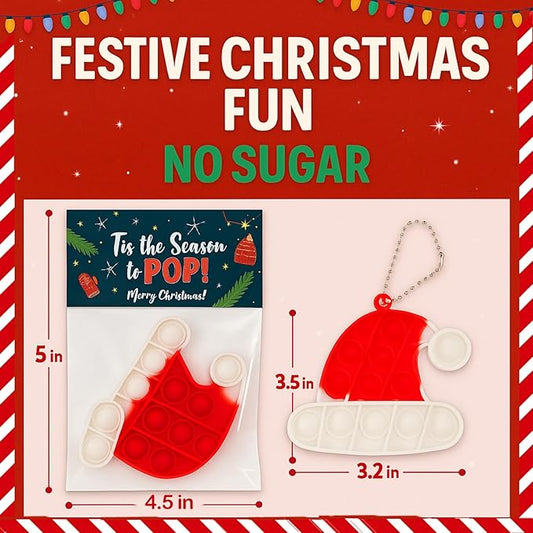 Christmas Pop-It Toys Bulk Pack, Holiday Student Gifts from Teacher, Goody Bag Stuffers, Office Party Favors
