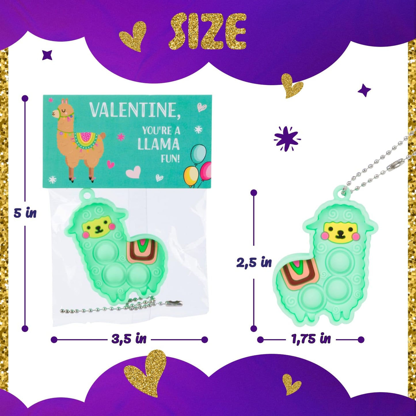 Funeta Valentines Day Gifts for Kids, 30 Pack with Llama Pop It Toys, Valentines Day Cards for kids School Classroom Exchange, Party Favor Toys