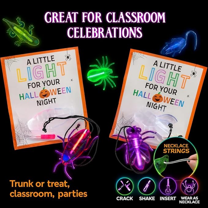 30 Packs Glow in the Dark Critters, Halloween Party Favors Bulk ,Goodie Bag Fillers, Halloween Gifts for Kids, Treats Non Candy, Halloween Classroom Favors, Teal Pumpkin Project