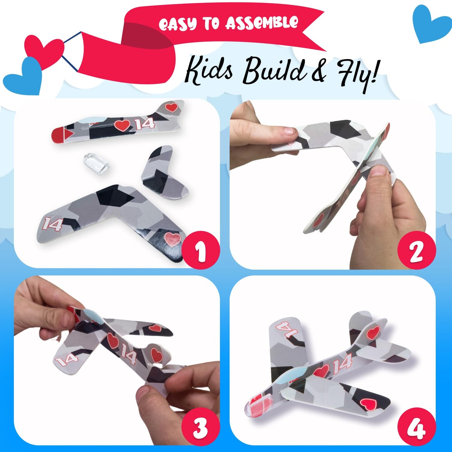 Funeta 30-Pack Valentine’s Day Gifts for Kids, Valentine’s Day Cards for Kids School, Foam Airplane Classroom Exchange Party Favors Toy