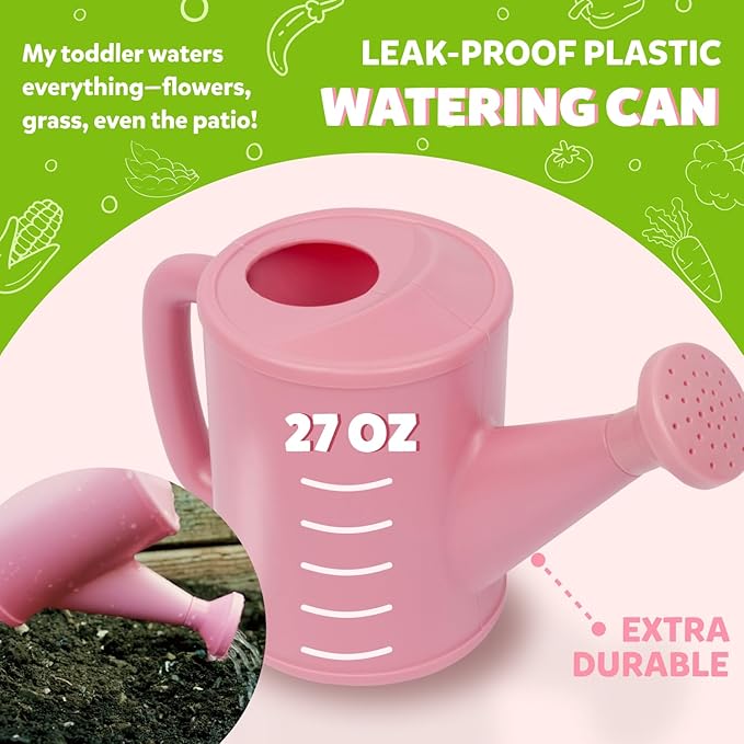 Floral Kids Gardening Set - Toddler Garden Tools, No-Leak Watering Can & Quality Tote Bag - Safe Metal Tools for Kids