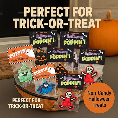 Halloween Party Favors for Kids – 30 Pack Pop It Fidget Toys Bulk, Fun Spooky Designs, Non-Candy Teal Pumpkin Treats, Trick-or-Treat Handouts, Classroom Goodie Bag Fillers