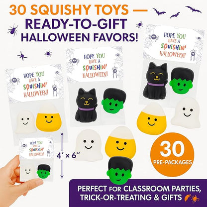 30 Pack Halloween Squishes, Halloween Party Favors, Halloween Classroom Favors, Squishy Toys, Goodie Bag Fillers, Bulk School for Kids, Halloween Treats Non Candy, Teal Pumpkin Project