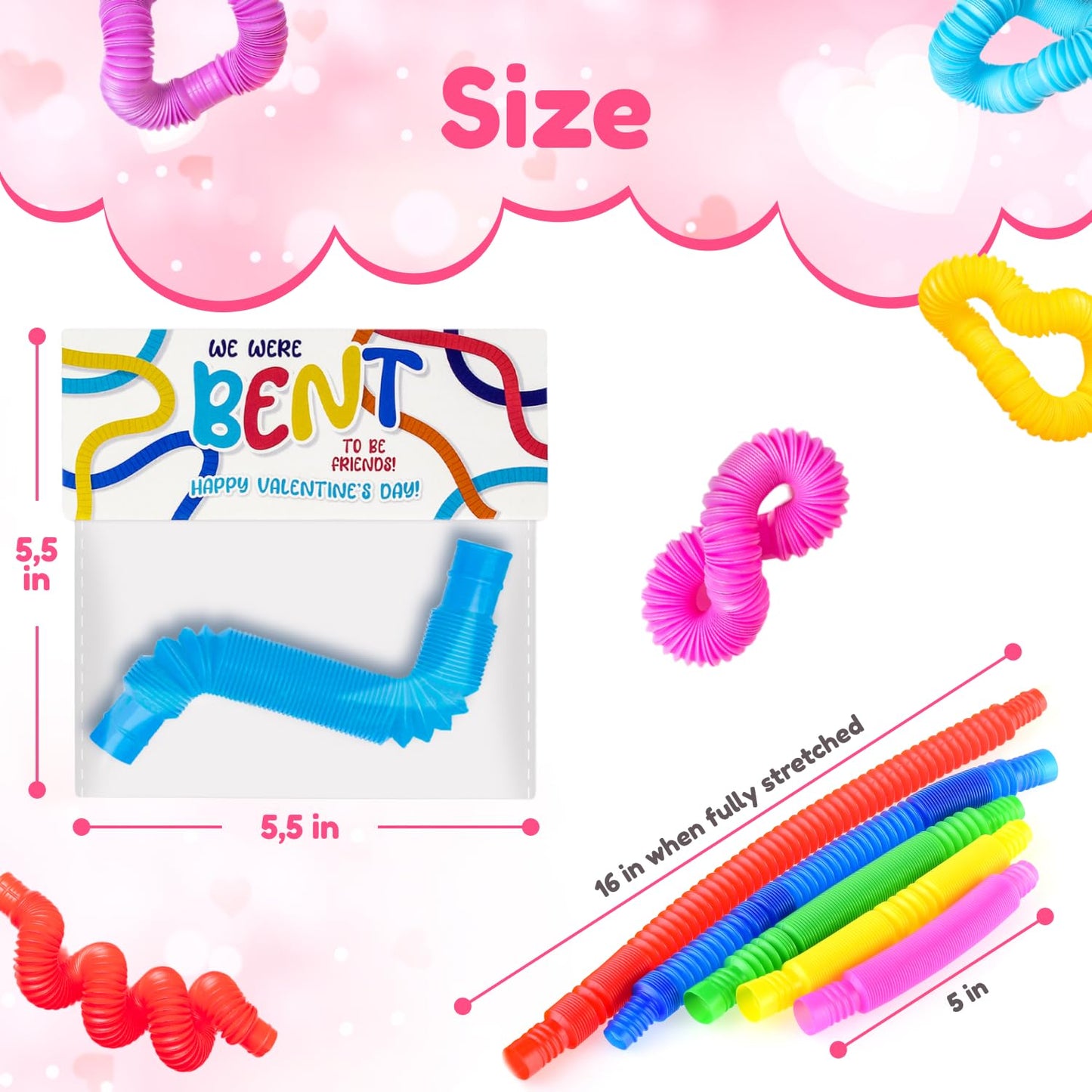 Funeta 30 Pack Fidget Pop Tubes, Valentine’s Day Cards for School, Valentines for Kids Class, Toddler V Day Gifts for Kids Classroom Exchange