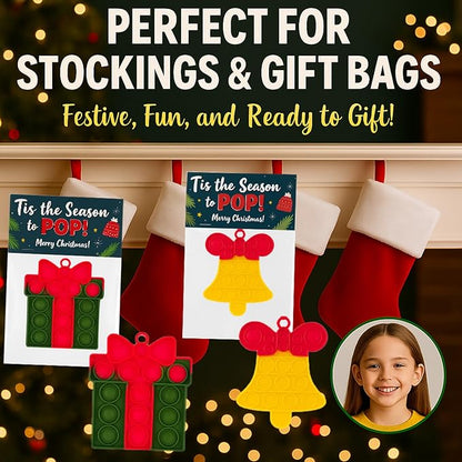 Christmas Pop Its Gift Pack for Students, Bulk Holiday Toys, Goody Bag Stuffers, Office Party Favors