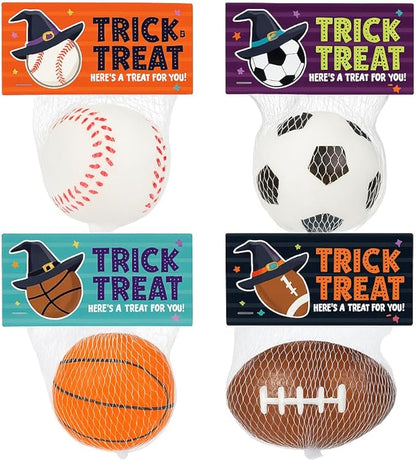 Halloween Sports Stress Balls for Kids – 30 Pack Non-Candy Teal Pumpkin Toys and Gifts, Trick-or-Treat Classroom Exchange, Football, Soccer, Baseball, Basketball Fidget Toys for Boys and Girls