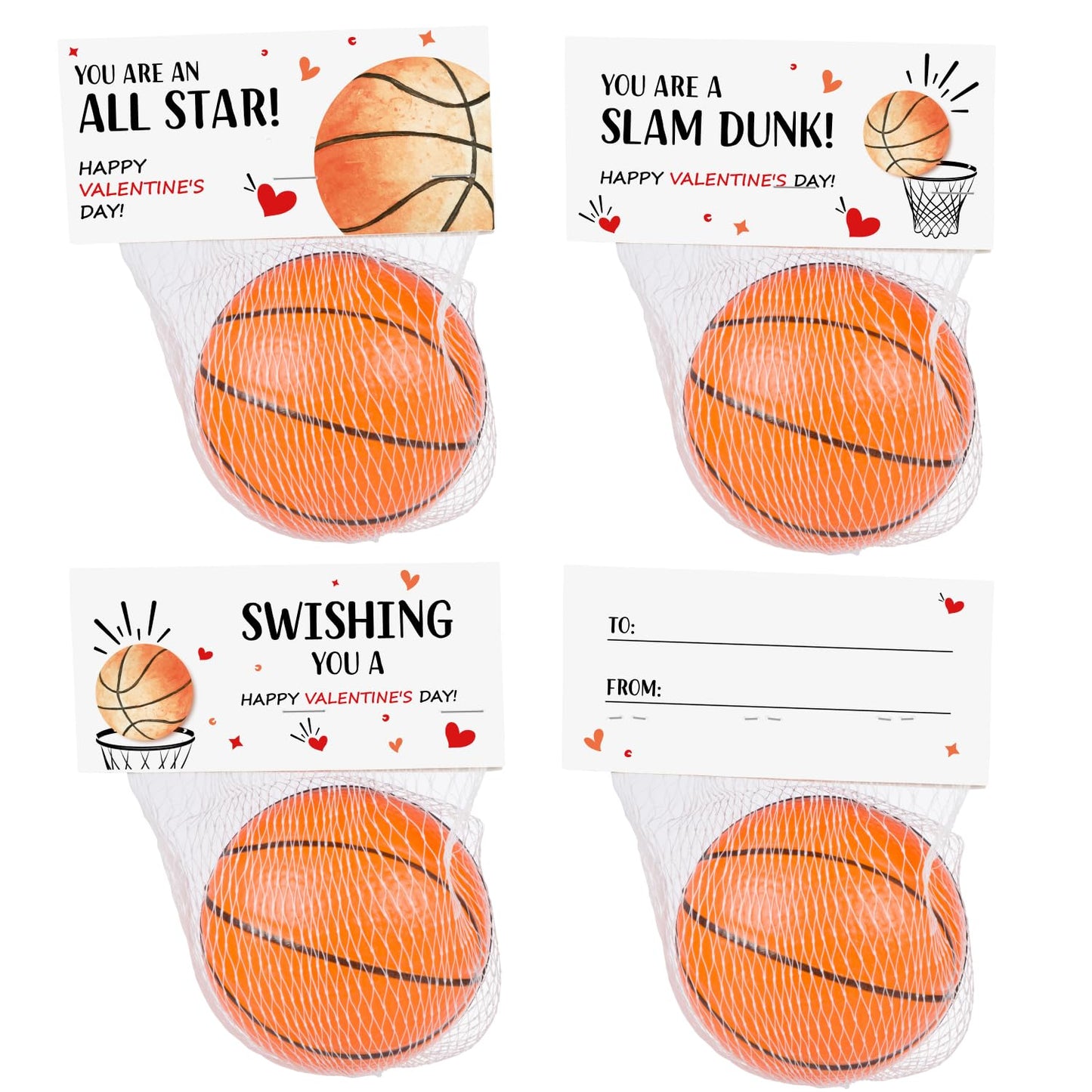 Funeta 30 Sports Basketball Stress Balls - Valentine's Day Cards for Kids School Classroom - Valentine's Day Gifts for Kids Class Exchange