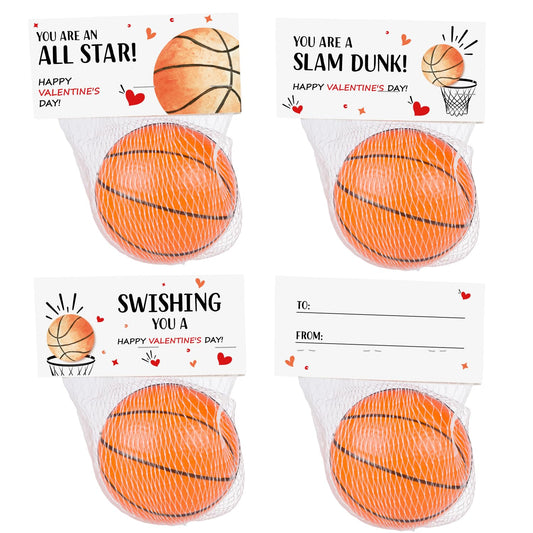 Funeta 30 Sports Basketball Stress Balls - Valentine's Day Cards for Kids School Classroom - Valentine's Day Gifts for Kids Class Exchange
