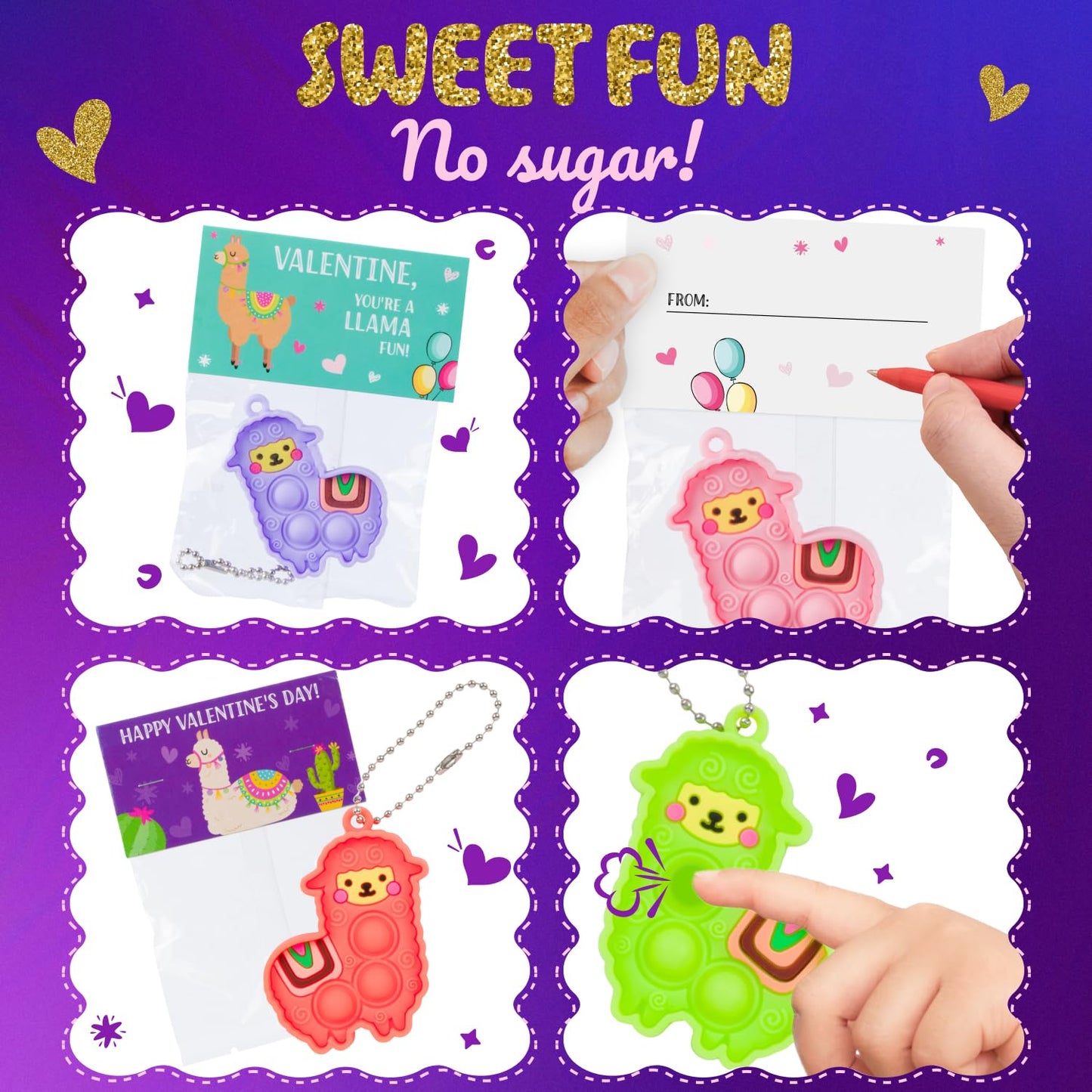 Funeta Valentines Day Gifts for Kids, 30 Pack with Llama Pop It Toys, Valentines Day Cards for kids School Classroom Exchange, Party Favor Toys